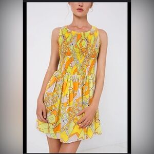 S/W/F Low Back Mini Dress Orange/Yellow Poolside Size small